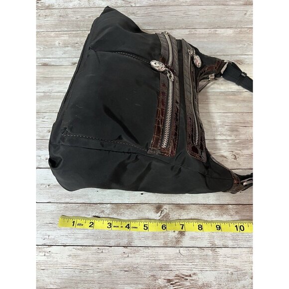Brighton Crossbody Bag Black Nylon Brown Croc Patent Leather Pockets - Picture 8 of 16